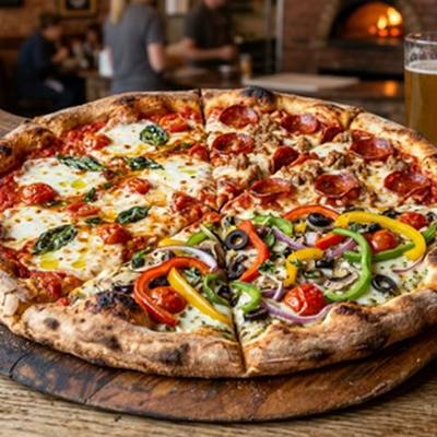 Pizza grande com três sabores